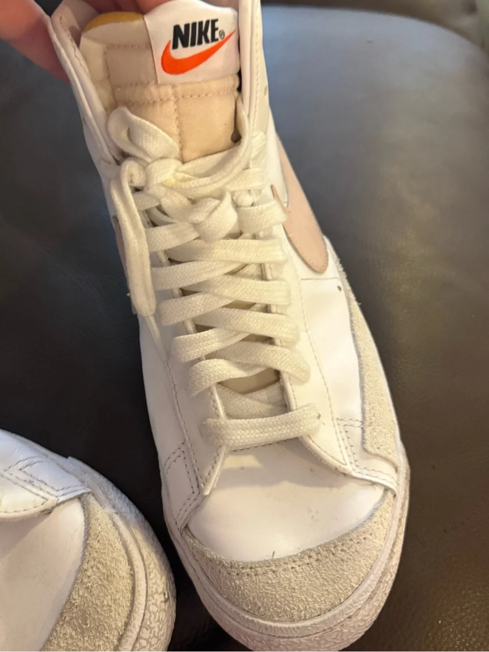 Nike Women’s High-Top Sneakers in White, Beige and Orange Accent